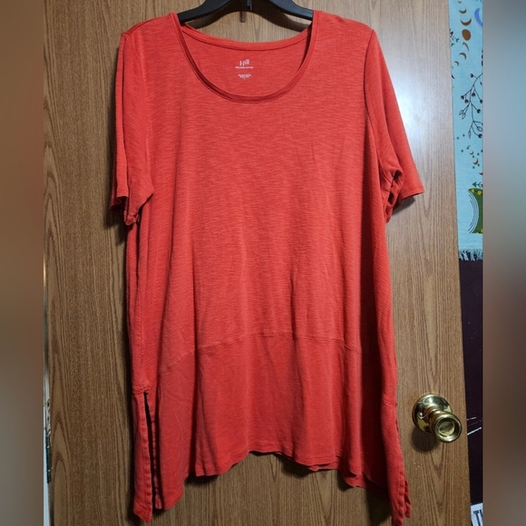 J. Jill Tops - J. Jill Pima Cotton Dipped Hem Tunic Dark Pink Short Sleeve Side T Shirt Sz LG!
